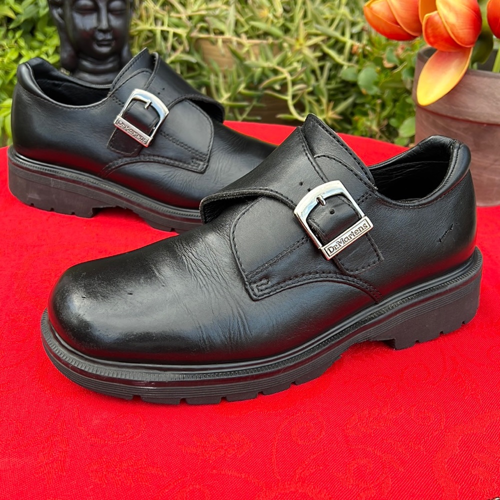 🏴 Dr. Martens MIE Mono Black Monk Strap Vintage Loafers UK 7